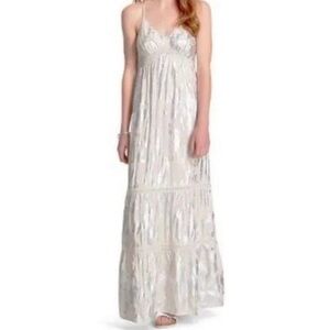 Mossimo Cream/Silver Metallic Maxi Dress, size Small